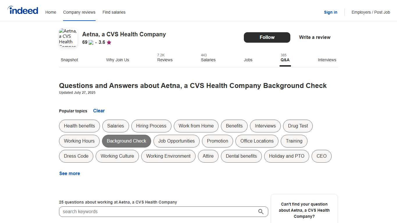 Questions and Answers about Aetna, a CVS Health Company Background Check Indeed.com